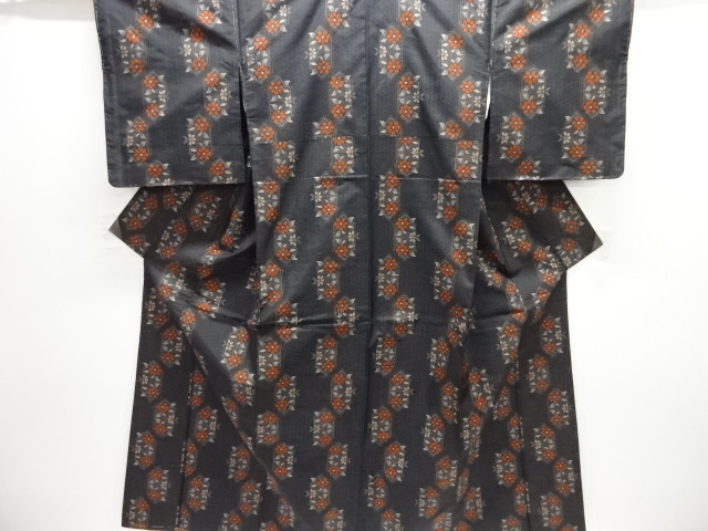 JAPANESE KIMONO / OSHIMA TSUMUGI / ENSEMBLE / UNUSED / WOVEN KIKKO WITH FLOWER